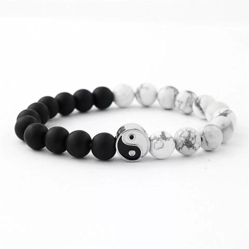 1Pc/2Pcs Trendy Tai Chi Yin Yang Hand String Black White Matte Onyx Howlite Man Bracelet Contrast Handmade Beaded Women Bracelet