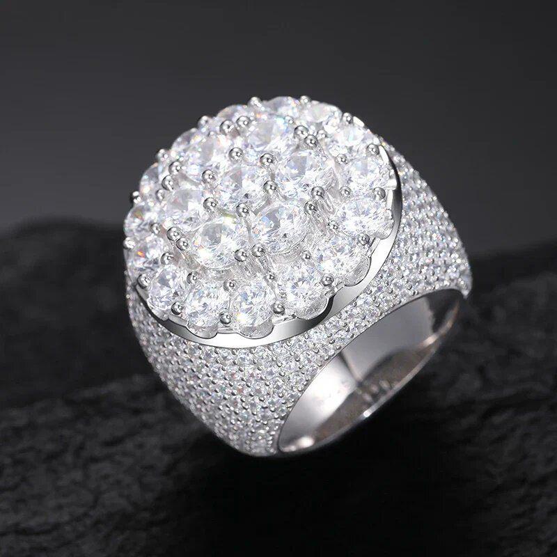 

Hiisees Fashion Men s Hip Hop Flowers Rhinestone Ring Trendy Retro Real Gold Plating Bigt Ring Shining Ornament Silver 12 Us Size