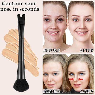 Nose Contour Brush U-Shaped 2-In-1 Makeup Brush Highlight Shadow Powder Blusher Dual-End Brush Tool For Nose Contouring Beauty