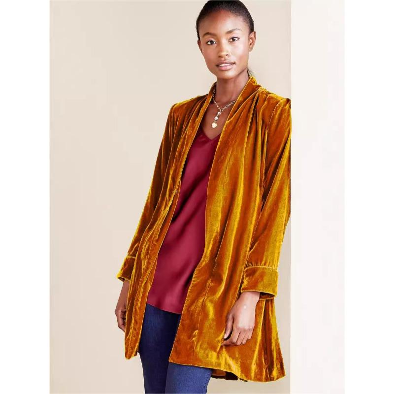 Women's Street Trend Velvet Long Blazer Cardigan New Long Sleeve Trench Coat