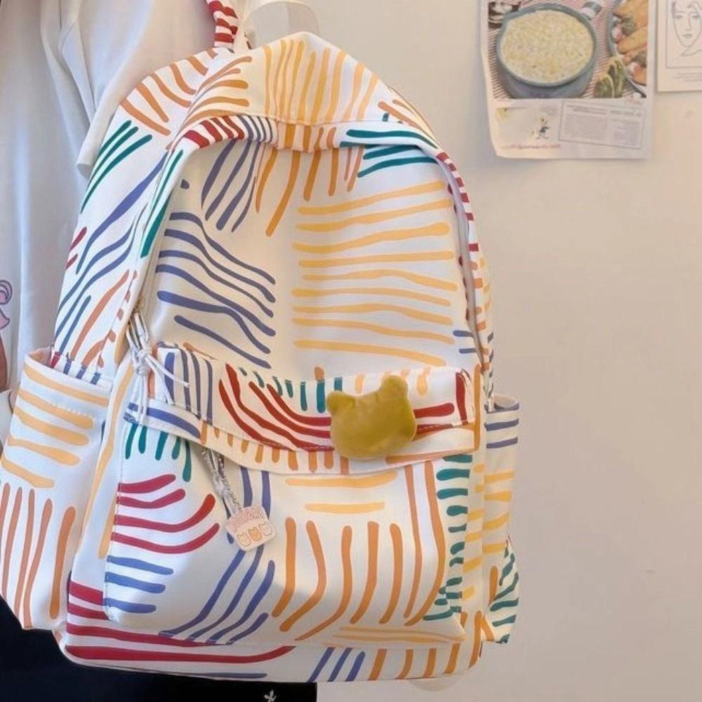 Large Capacity Laptop School Bag Oxford Ins Shoulder Bag Daypack College Stripe Backpack  Travel