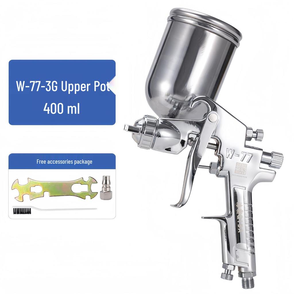 W101 Pneumatic Paint Spray Gun with High Atomization for Furniture, Upper & Lower Pot, New Model W71/W77