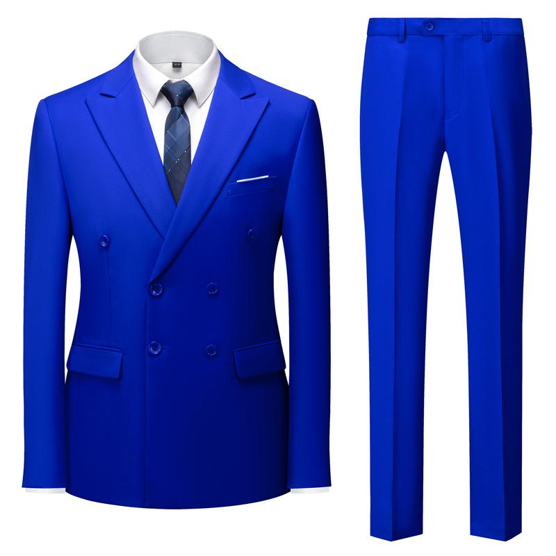 Traje Casual de Doble Botonadura para Hombre Danmo Negocios Trabajo Boda Conjuntos Formales Chaqueta de Traje Sólida + Pantalón 2 piezas