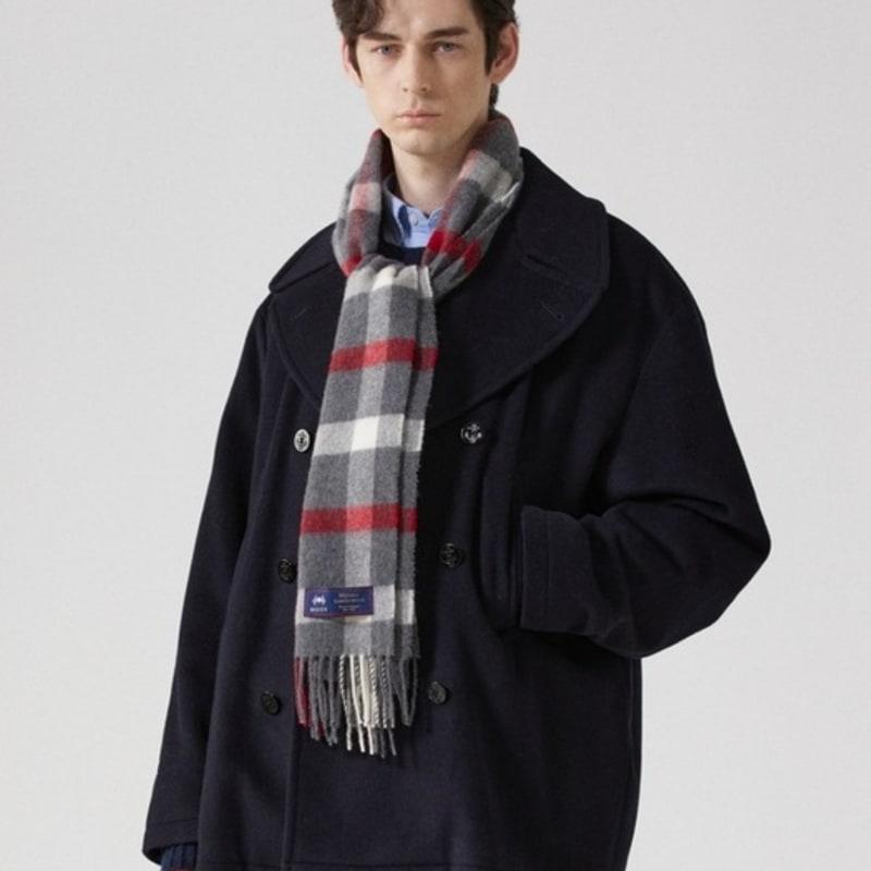 ABRAHAM MOON Merino Wool Muffler 25cm - Blythe Charcoal Red