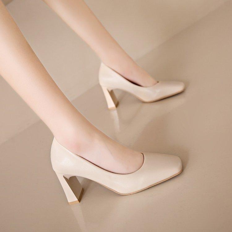 French Square Head Single Shoes Women's 2025 High Heels Women's Thick Heel Professional Work Shoes Etiquette Black Work Leather Shoes