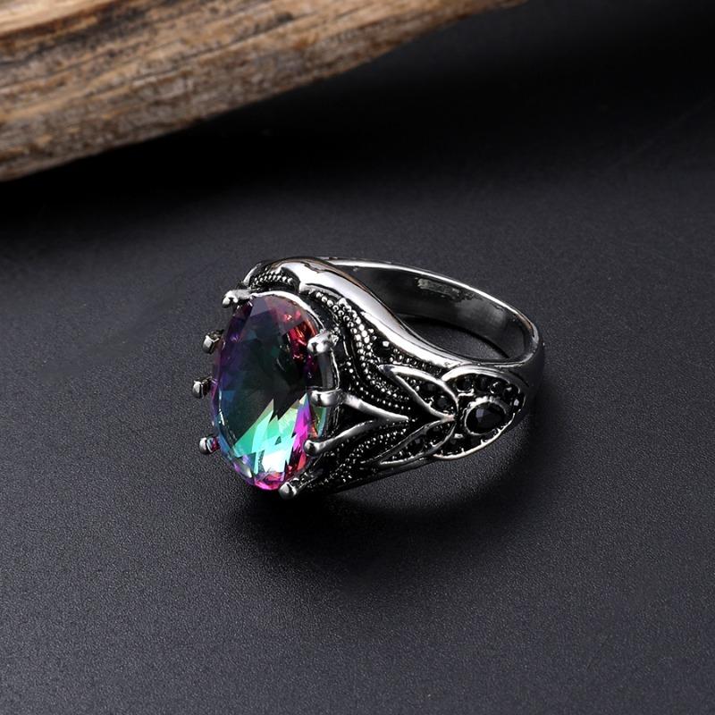 Huajie Ретро Черные Резные Мужские Кольца Блестящие Цветные Цирконы Вставки Панк Рок Банкет Мужская Личность Тренд 8