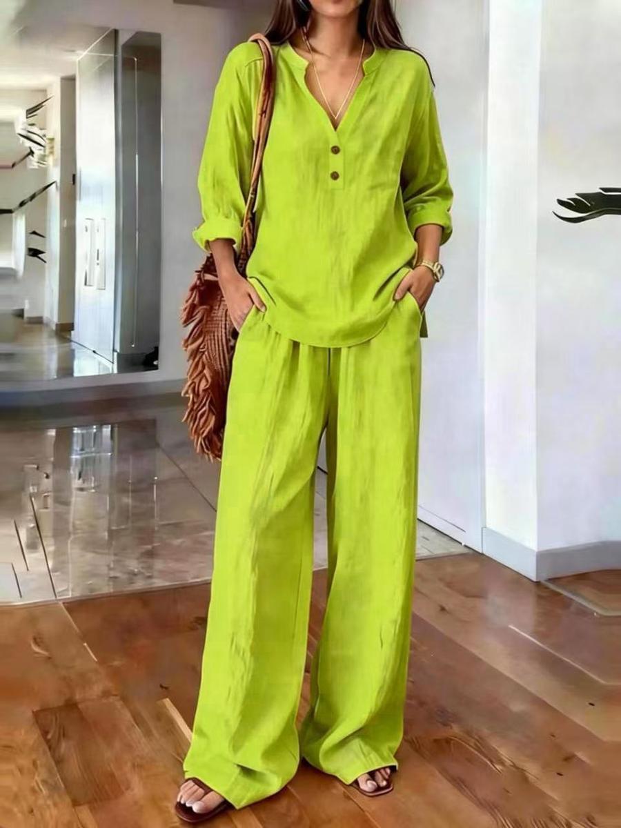 

New Women s Long Sleeve Solid Loose Casual Two Piece Set 3XL шартрез