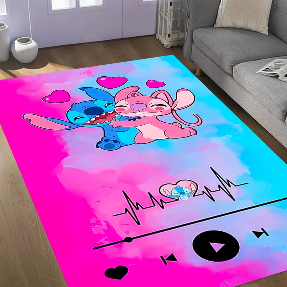 Stitch And Angel In Space Disney Cartoon Theme Anti-Slip Rug - Polyester, Home Decor, Suitable for Bedrooms, Living Rooms, Doorways, and Studios