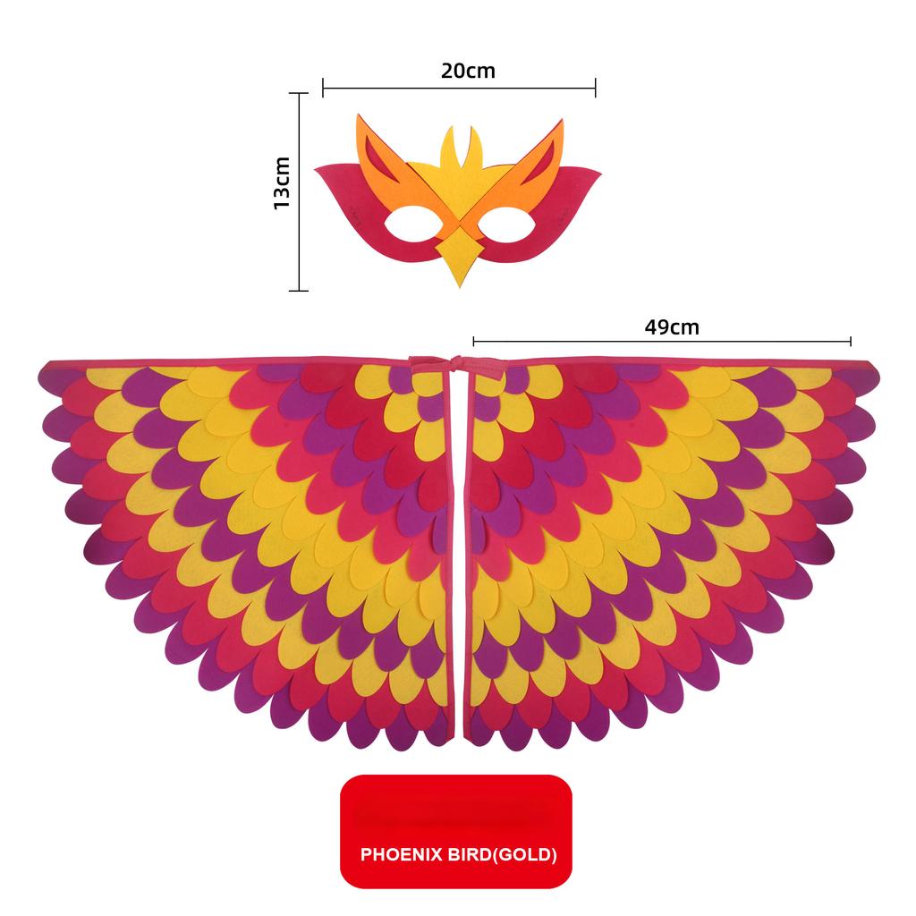Costume Cosplay per Bambini Ali di Gufo Pavone Uccello Mantello in Feltro con Maschera per Bambine Bambini Festa di Halloween Esibizione sul Palco Mantello