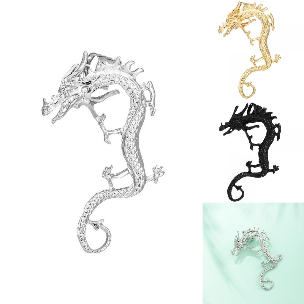 Exquisite Gold Silber Schwarz Drachen Ohrringe Trendiger Tierkreis Legierung Ohrschmuck