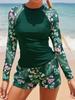 Long-Sleeve European & American Digital Print Conservative Women's Bikini Swimsuit