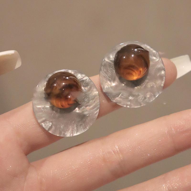 Elegant Maillard Coffee Color Geometric Earrings for Women - Autumn/Winter Collection