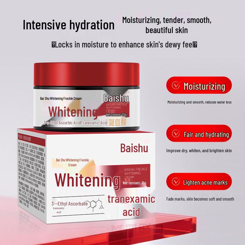 Baishu Moisturizing Whitening Cream: Fade Freckles & Hyperpigmentation in Red & White Box