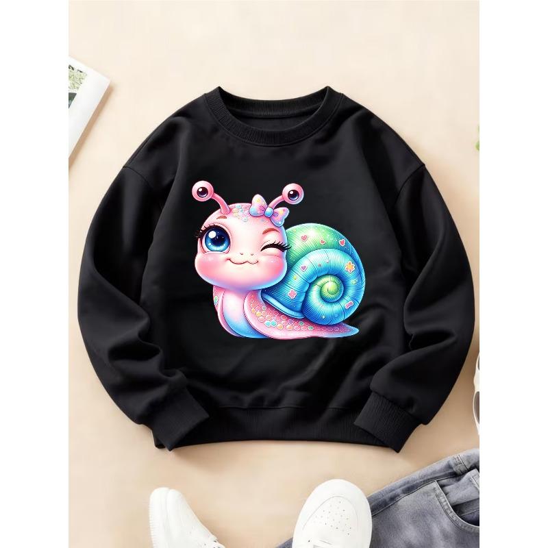 Kids Crewneck Long Sleeve Sweatshirt, Cute Healing Rainbow Snail & Heart Print, Warm Comfortable Top 110