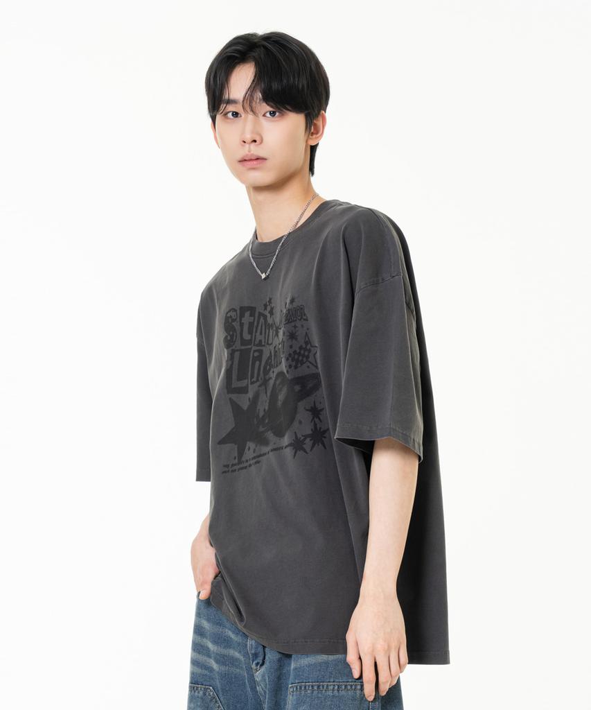 MOZMOZ Starlight Pigment Oversized Short Sleeve T-Shirt Charcoal