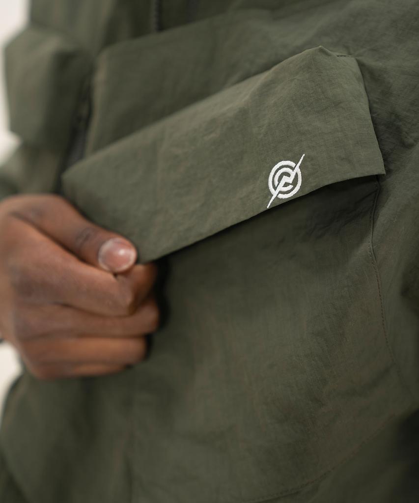 Kallapataleu Nylon Taslan Offset Zip Pocket Half Shirts - Khaki