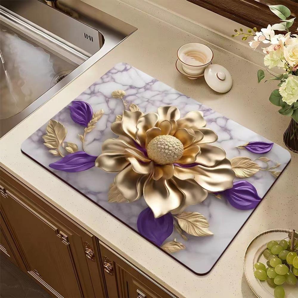 

Впитывающий коврик для сушки кофемашины с цветочным принтом, дренажные подкладки для посуды 2025, дренажная подкладка, коврики для раковины 10