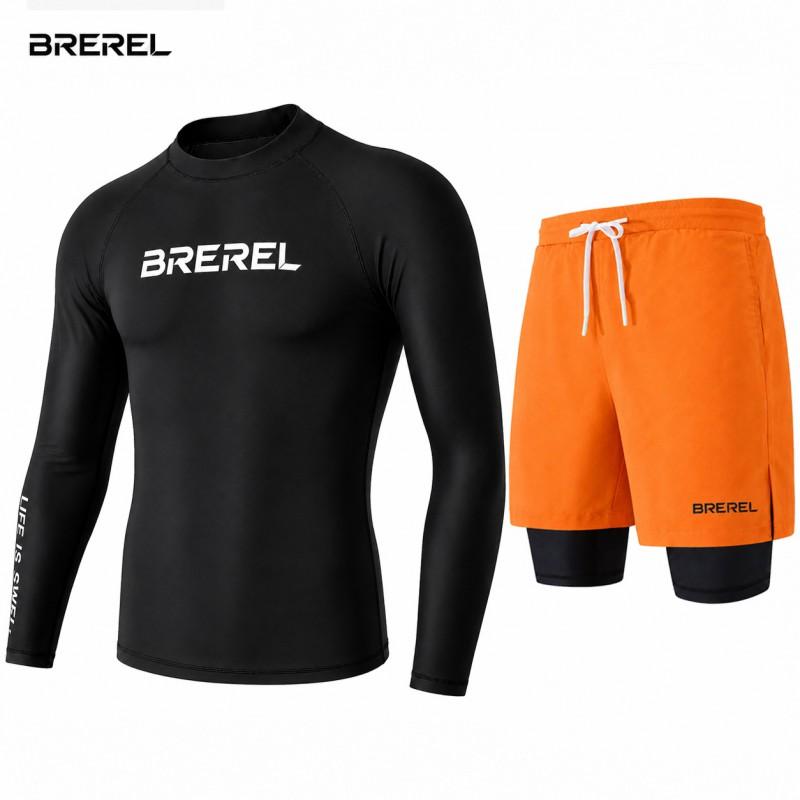 Heren UV-Bescherming Rash Guard Set Lange Mouw Zwemshirt Sneldrogende Boardshorts Snorkelen Surfen Kajakken