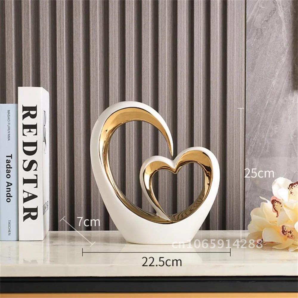 Modern Art Heart Shaped Minimalist Nordic Statue Living Love Electroplated DIY Room Ornament Sculpture Decoration Ceramic Table
