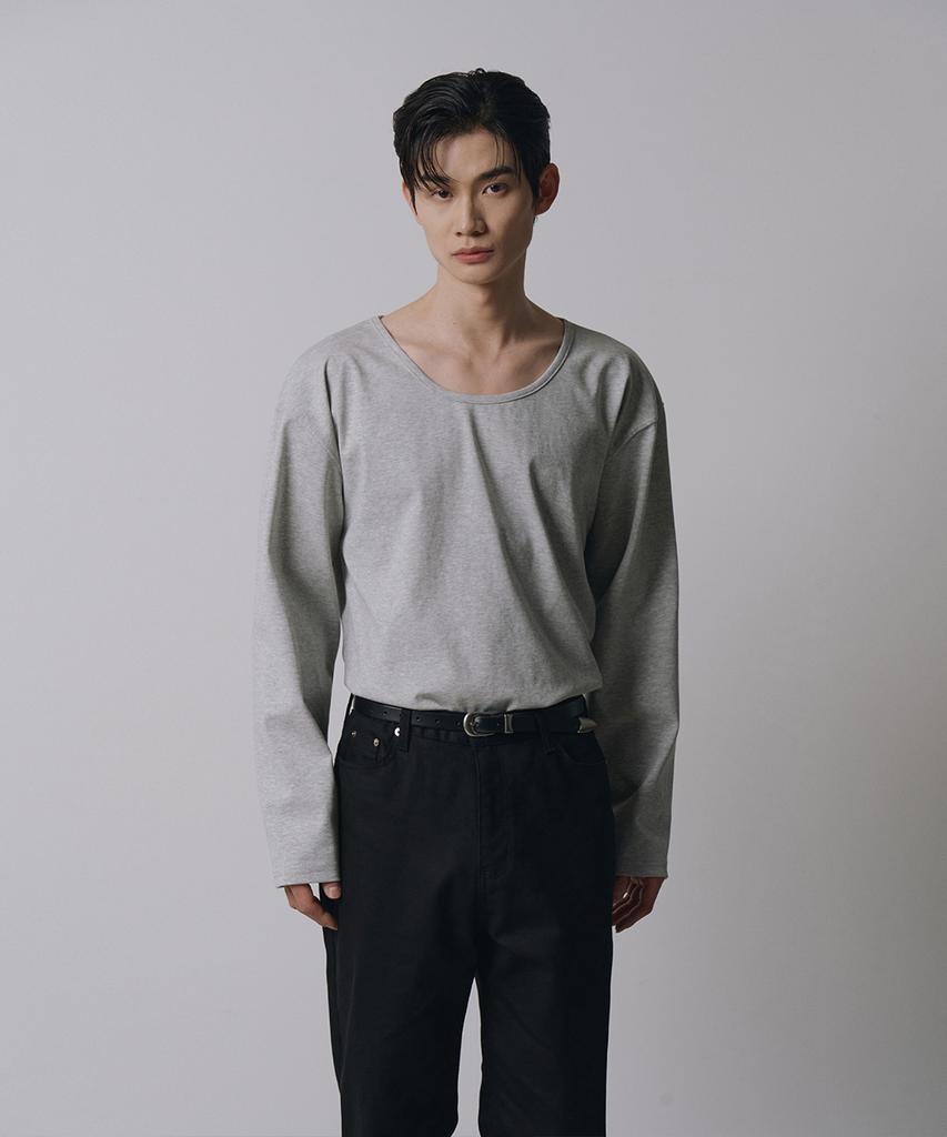 Lolangseoul Brushed Crop U Neck Long Sleeves(Gray)