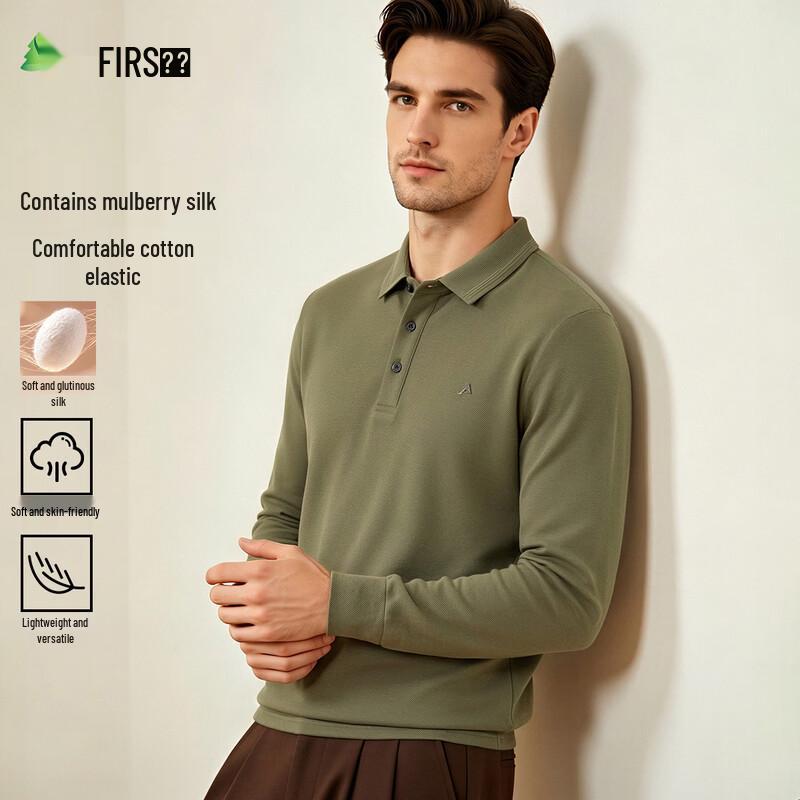 FIRS Men's Silk-Blend Long Sleeve Polo Shirt