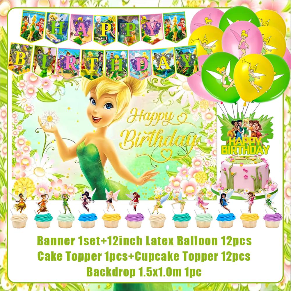 Peter Pan Tinker Bell Birthday Party Decoration Cake Topper Balloon Princess Forest Elf Background Banner Boy Girl Gifts