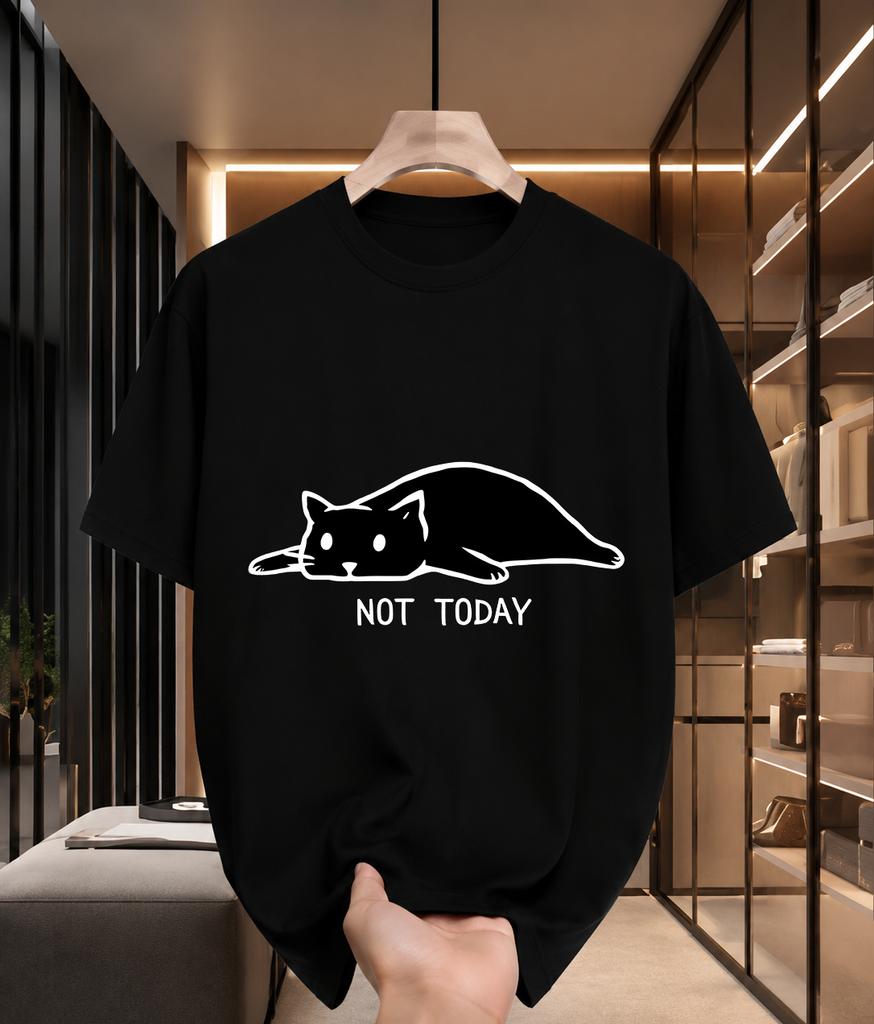 2026 New Cotton Tshirt Not Today Lazy Cat Funny Print Casual Fashion Short Sleeve Tee