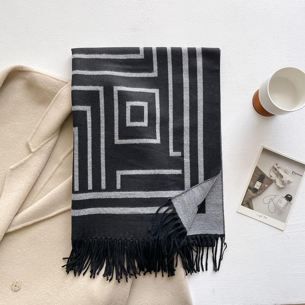 Luxury High-Quality Imitation Cashmere Scarf Women Thick Warm Windproof Shawl Winter Elegant Double-Sided Print Wrap