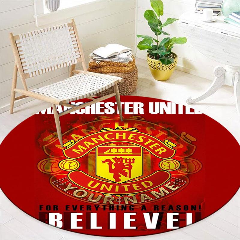 Manchester United F Custom Name Round Area Rug,Carpet Rug for Living Room Bedroom Sofa Playroom Decor,Non-slip Floor Mat