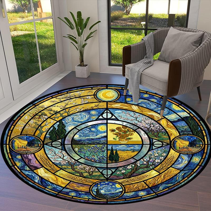 Mandala Famous Painting Round Area Rug,Carpet Rug for Living Room Bedroom Sofa Playroom Decor,Non-slip Floor Mat Q0024