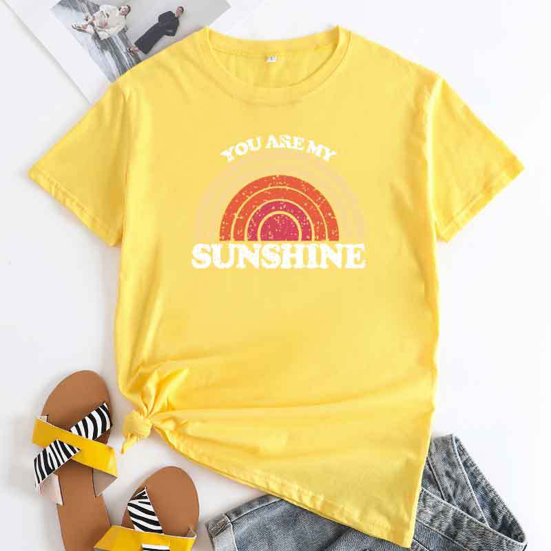 Summer YOU ARE MY SUNSHINE Rainbow Printed Cotton Loose Round Neck Women's Short Sleeved T-Shirts Women’s