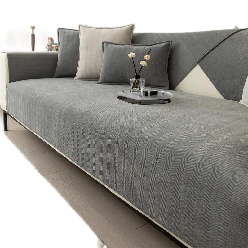 Thickened Chenille Fabric Sofa Cover Towel Solid Color Universal Sofa Mat Non-Slip Washable Sofa Cushion Armrest Backrest Cover