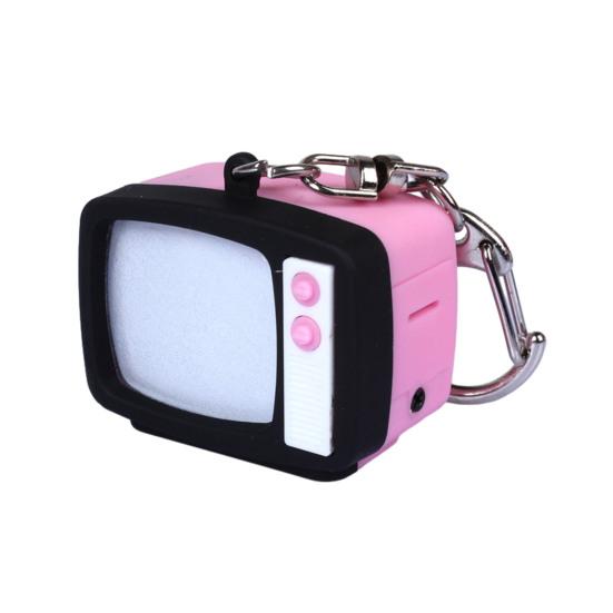 Retro TV LED-nyckelring Mini-TV-hänge med ljud, lysande nyckelring, ryggsäcksberlock för mörkersikt, roliga tillbehör