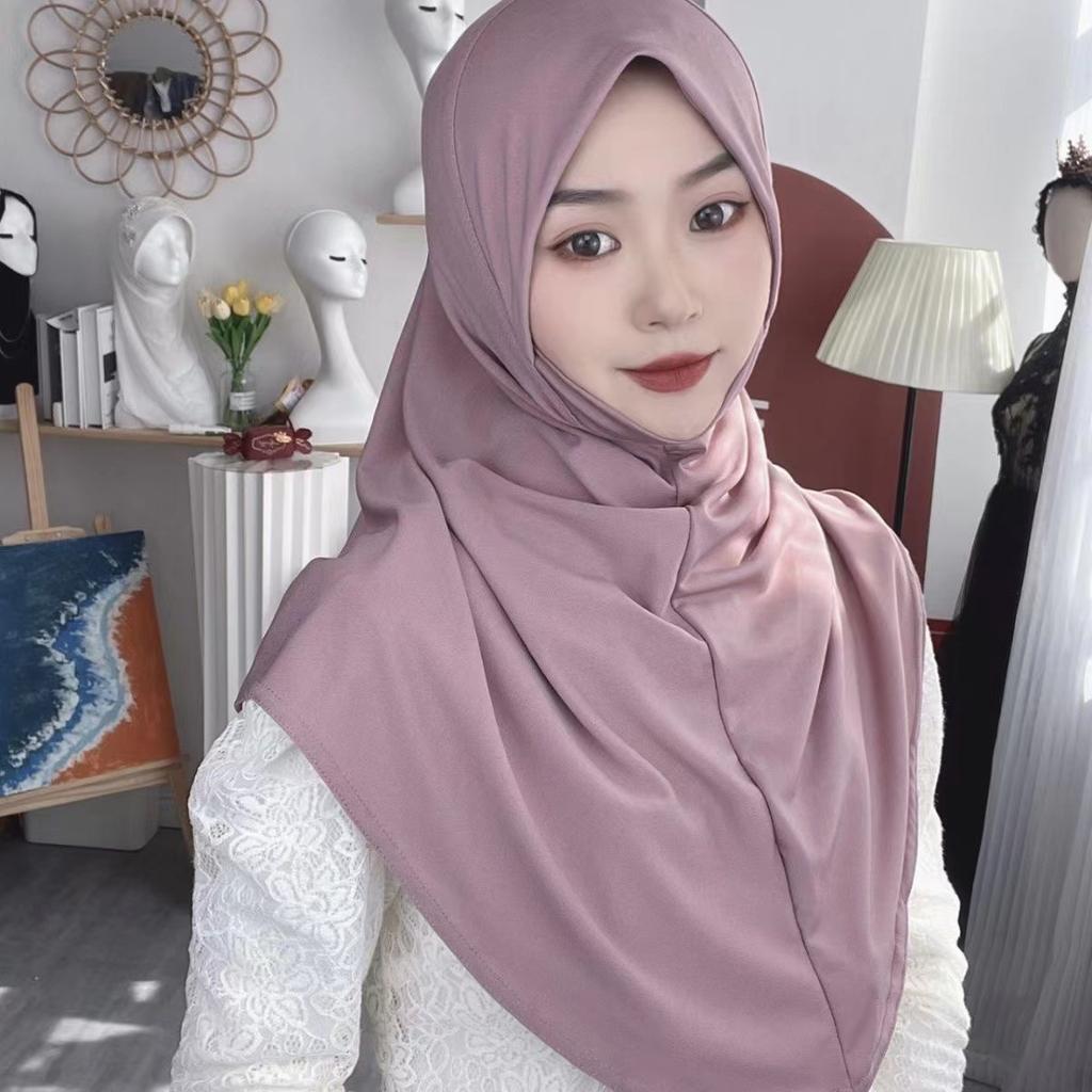 H124 Erwachsene hochwertige große Größe muslimischer Hijab-Schal mit Kinnteil islamische Kopftuch-Hüte Armia zum Überziehen Kopftuch Turbanmützen