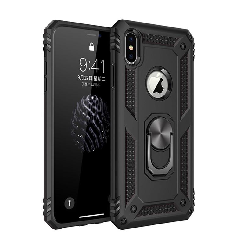 Rugged Armor Phone Case For iPhone X XR XS 11 12 13 Mini Pro Max 6 7 8 Plus Finger Magnetic Ring Hard Holder Shockproof Cover