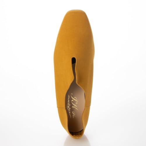 IK Plus V-Cut Plain Babouche Flat Loafers, Size 155, Women's, Mustard Suede, Size 22.0 cm, 2E