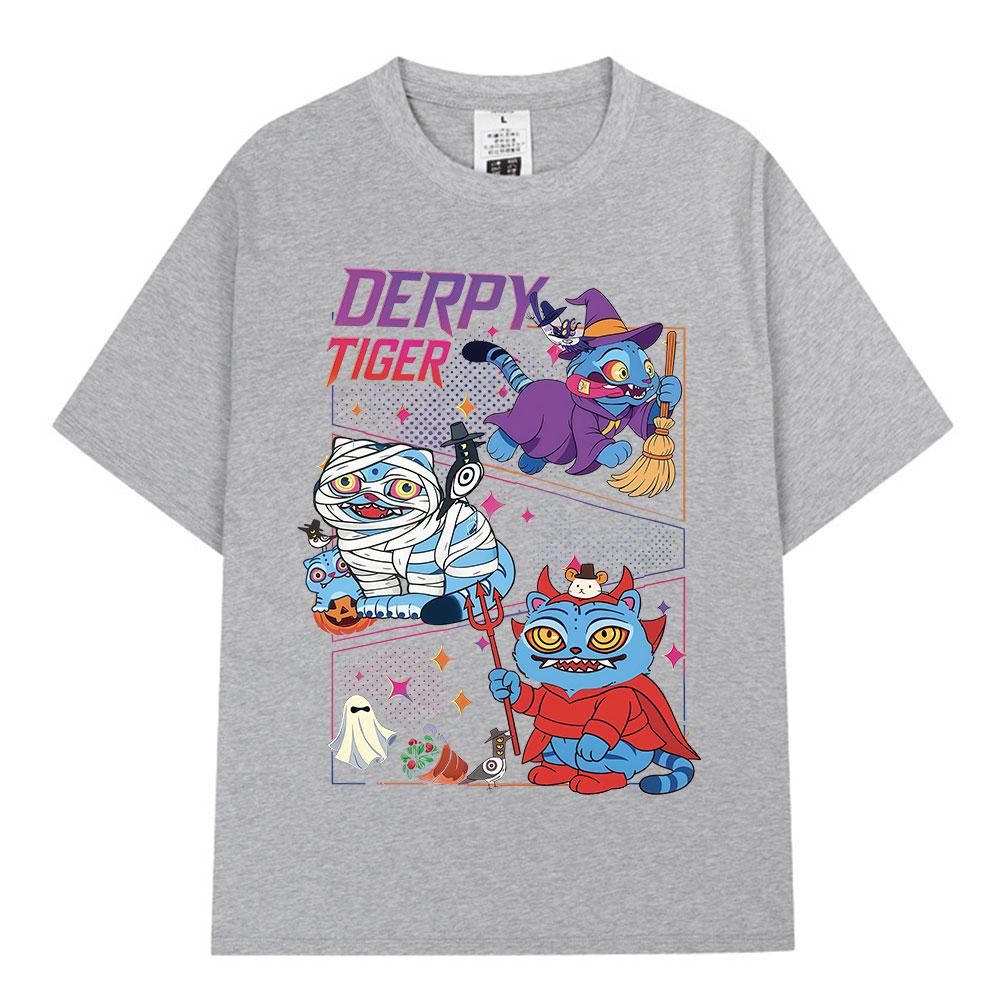 KPop Demon Hunters Derpy Tiger Halloween Merch T Shirts Fashion Vintage T-shirts Women Clothing Cotton Popular Unisex T-shirts