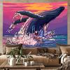 Whale Sunset Tapestry Wall Hanging  Polyester Fiber Anime Sea Landscape Room Decor for Bedroom Dorm Living Room