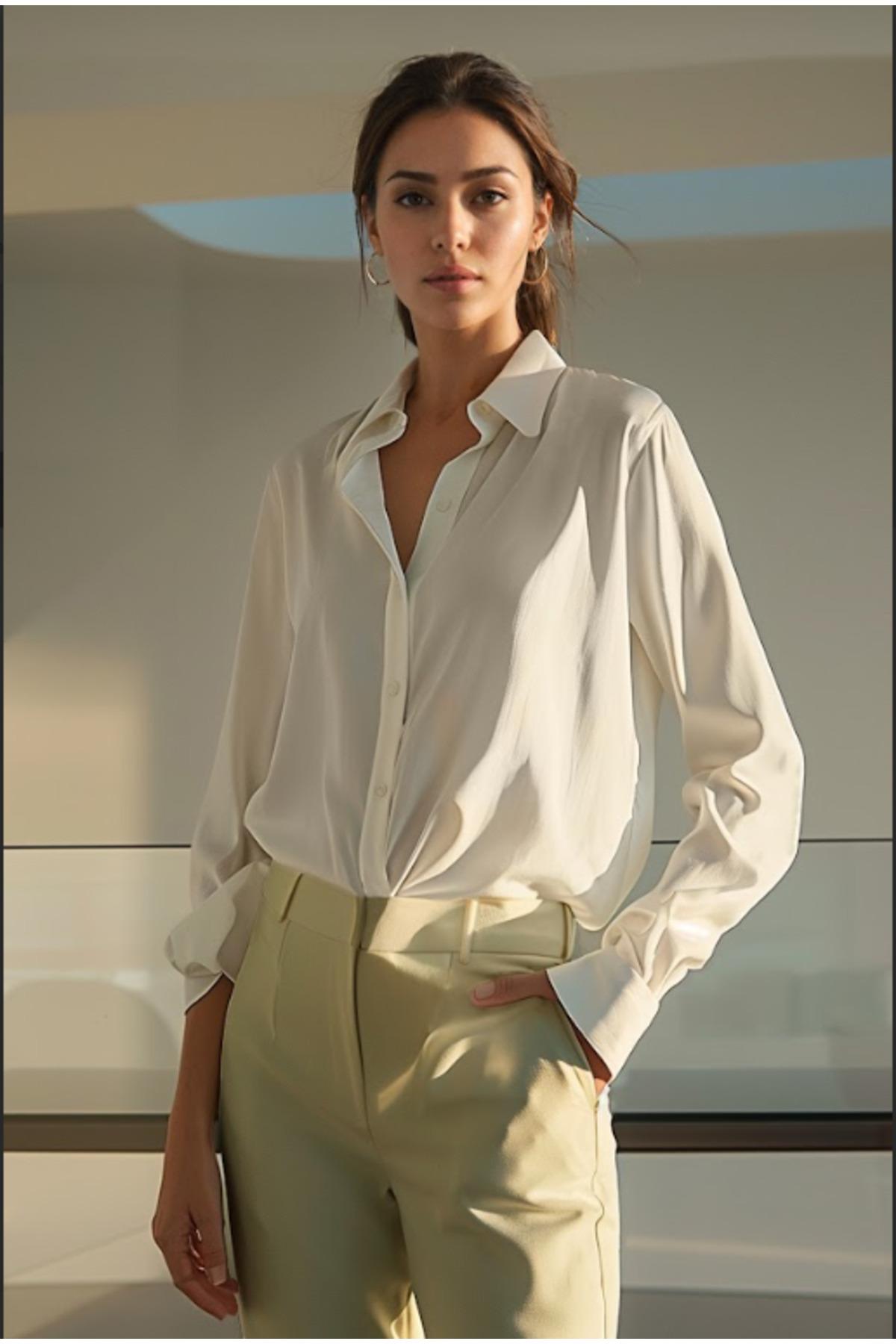 

Женская модная новая рубашка цвета экрю Премиум-оверсайз, широкая атласная тканая рубашка