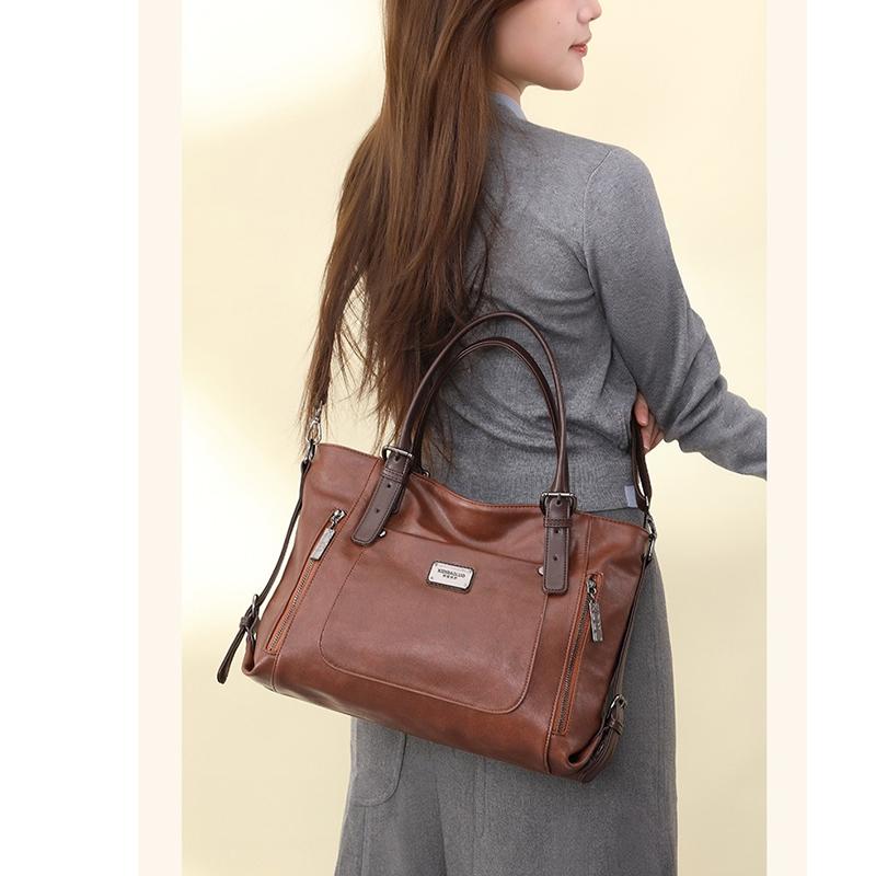 Luxe Handtas Dames Tote Bag Vintage Gewaxt Leer Schoudertas voor Werk Reizen Herfst Winter Nieuwe Mode Portemonnee