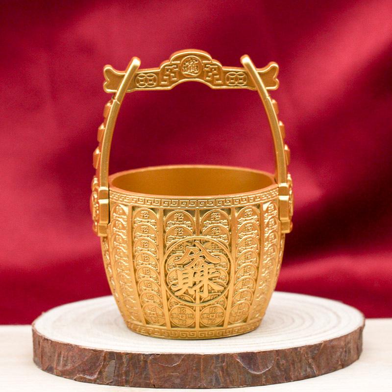 Golden Wealth-Attracting Coin Barrel: Luxury Metal Decorative Ornament for Living Rooms and Studies