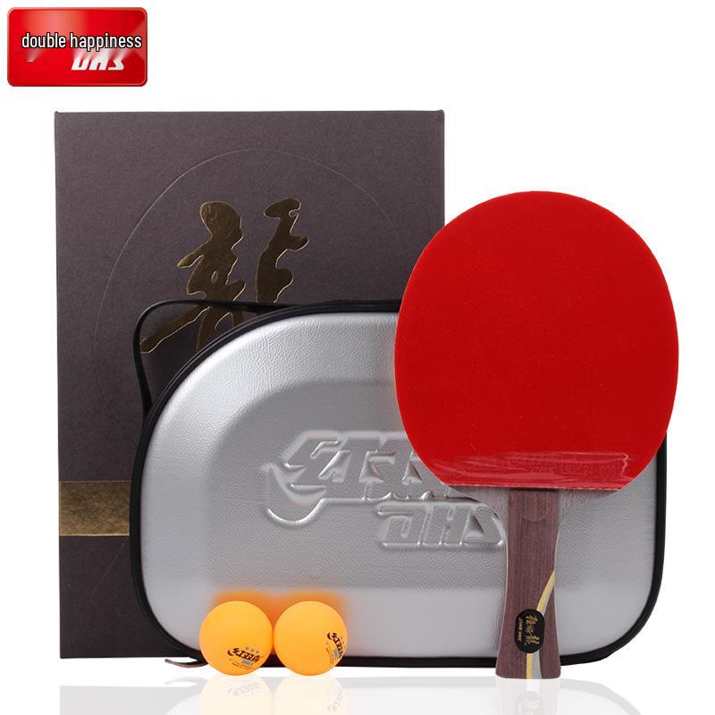 Tianji Table Tennis Racket: Double Happiness 7-Ply Wood, Blue Sponge, Double Inverted Rubber, Offensive Blade, Straight Handle/Penhold