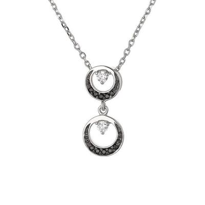 Necklace - Jamie - 925 Rhodium-Plated Sterling Silver - Double Circle Pendant - 42 Cm - Zirconium Oxides