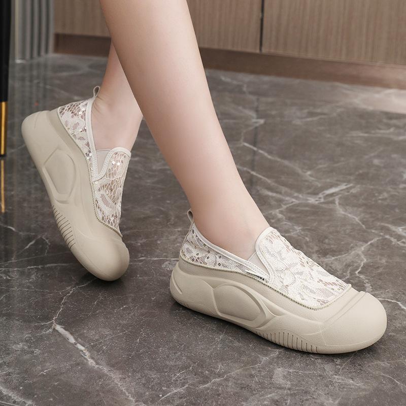Zyxfl55 New Mesh Surface White Shoes Female Hollowed-out Breathable Board Shoes  Summer Platform Height Increasing Shoes Mesh Surface Shoes