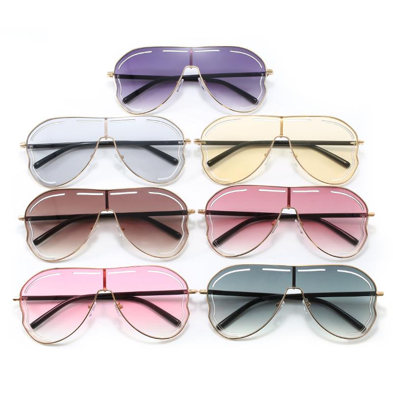 New Style Aviation Large Frame One Piece Lens Metal Fashion Y2k Shades Luxury Sunglasses for Women