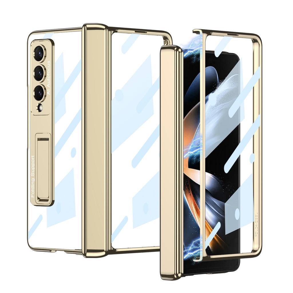 Samsung Z Fold 4 Transparent Magnetic Stand Case with Electroplated Phantom Design