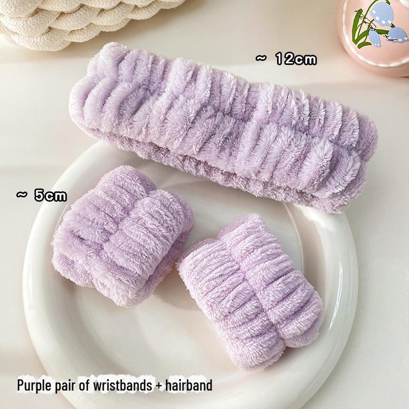 Entzückende Cartoon-Toast- und Reisbällchen-Flanell-Gesichtswascharmbänder: Feuchtigkeitsbeständiges, saugfähiges Haarband-Set für Herbst & Winter (3 Stück)