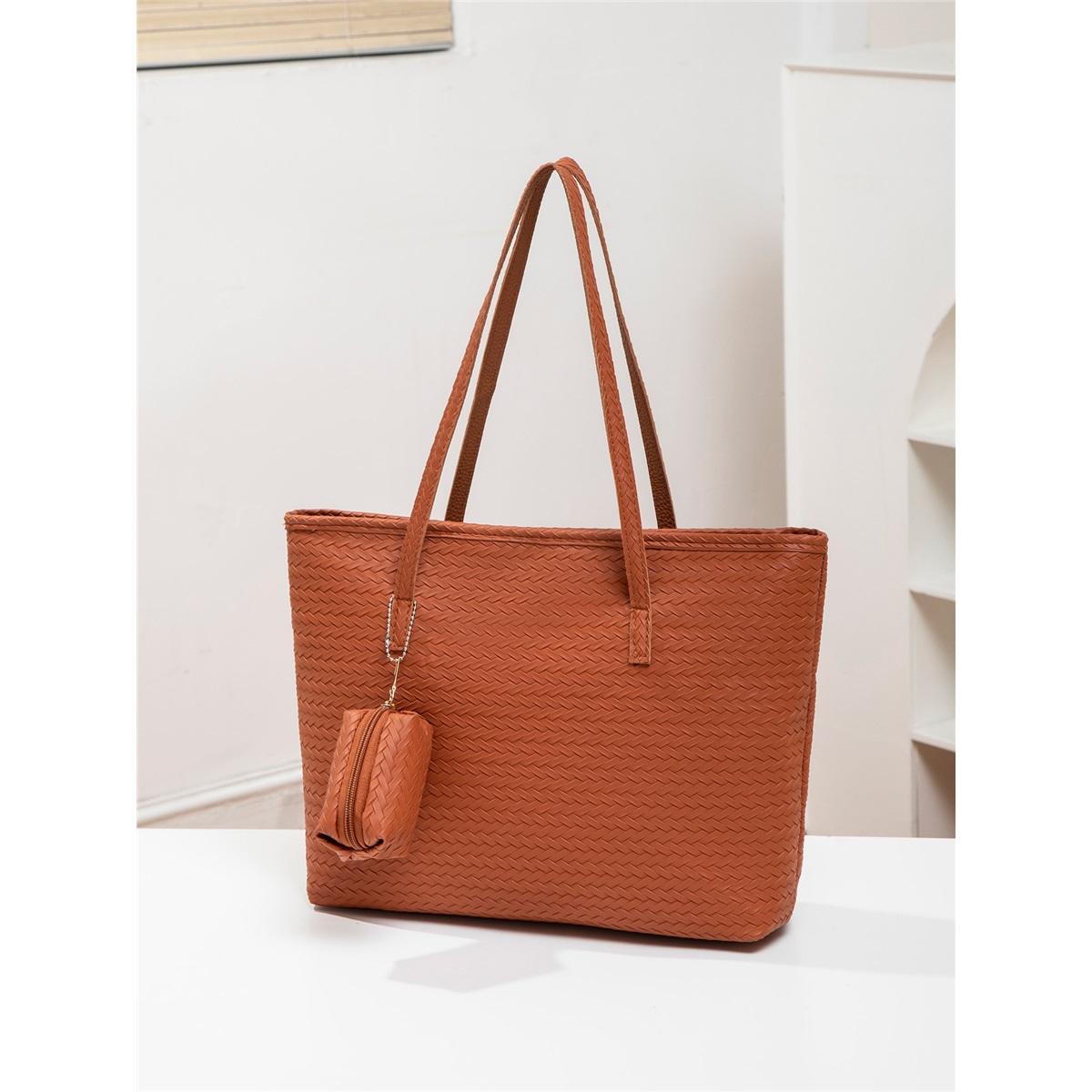 Large Capacity Tote Bag, Women s Handbag, Fashionable Single Shoulder Crossbody, Woven Versatile Commuting New Pattern, Casual