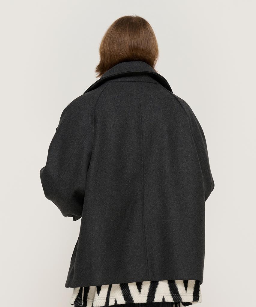 Cargobros Pocket Detail Balmacaan Wool Short Coat (Charcoal)