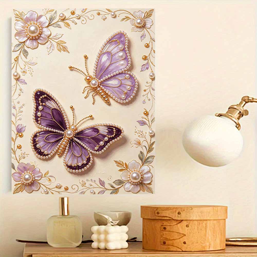 Purple Butterfly Pearl Kit 5D DIY Rhinestone Art Craft for Home Desktop Decoration Relaxing Handmade Gift